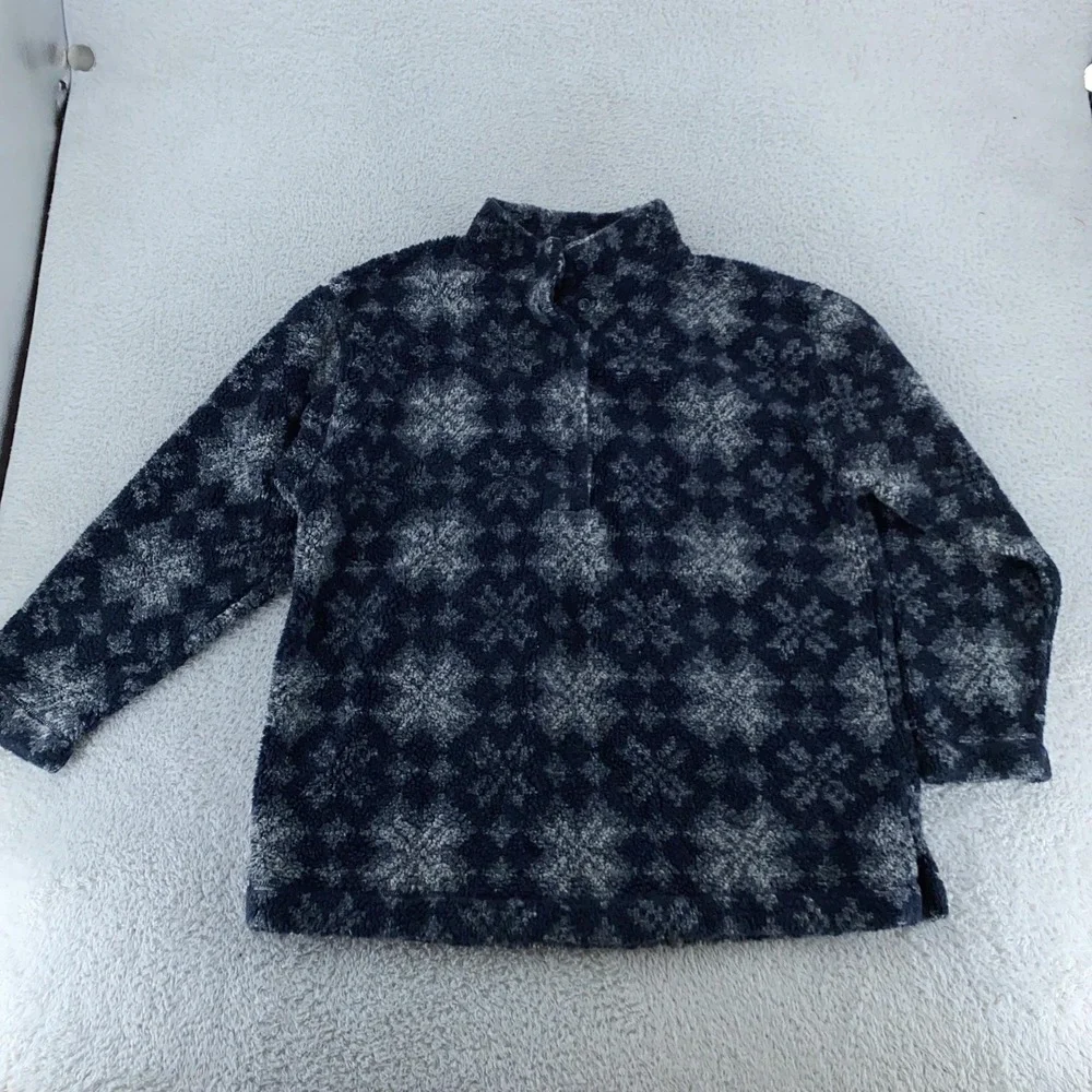 LL Bean Fleece Pullover Sweater Mens XL‎ Henley Button Up Aztec Made USA Warm